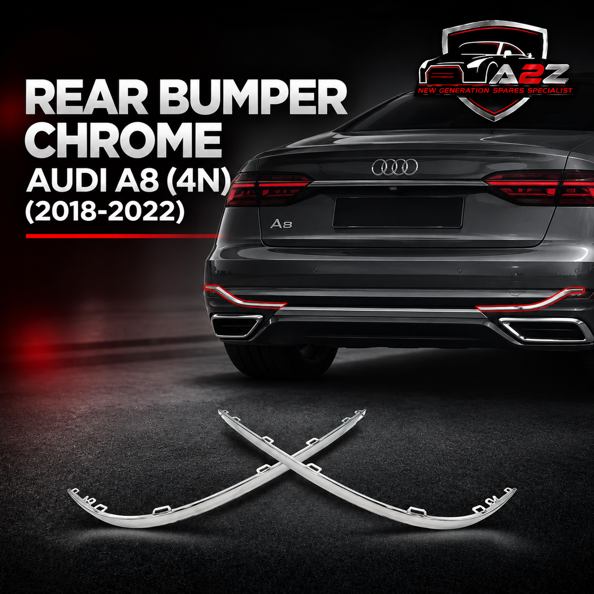 Rear Bumper Chrome Left 4N08535552ZZ & Right 4N08535562ZZ Compatible With Audi A8 (4N) (2018-2022) Tag No.175