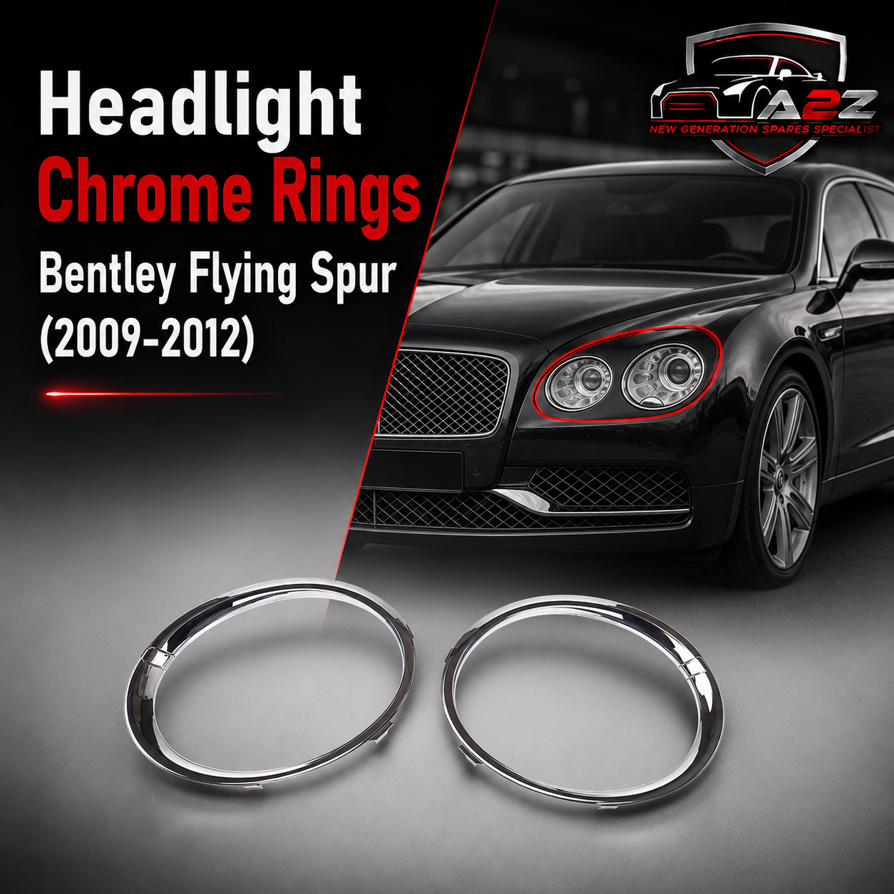 Headlight Chrome Rings Front Left 3W5807764 & Front Right 3W5807765 & Middle Left 3W5807767 & Middle Right 3W5807768 Compatible With Bentley Flying Spur (2009-2012) Tag No.251