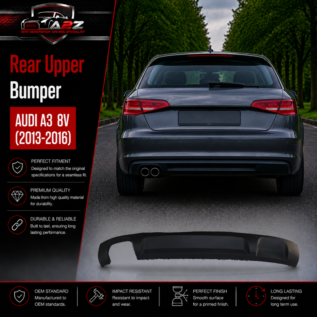 Rear Upper Bumper 8V5807521B Compatible With AUDI  A3 8V Tag No.202