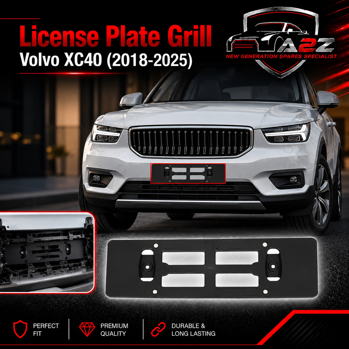 License Plate Grill 31690999 Compatible With Volvo XC40 (2018-25)