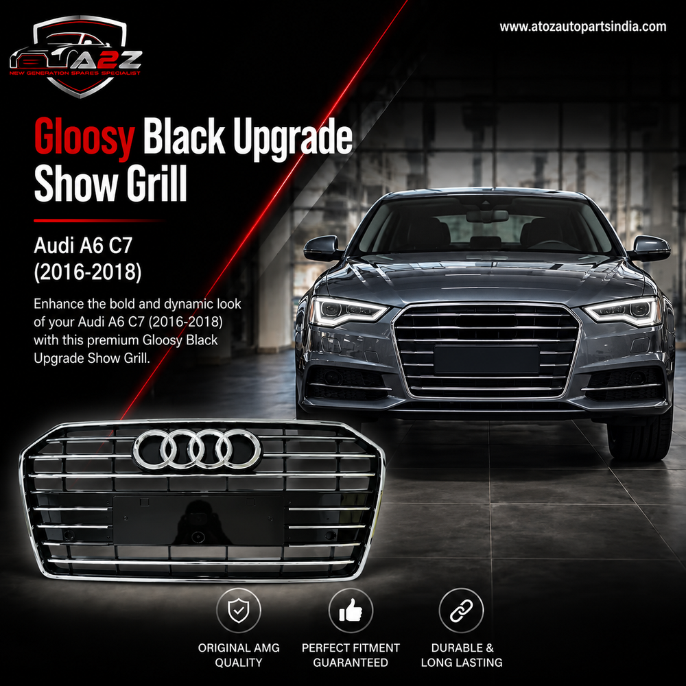S6 Gloosy Black Upgrade Show Grill Compatible With Audi A6 C7 (2016-18) Shiny Silver Chrome (Small Number Plate) Tag No.62