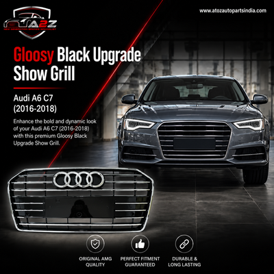 S6 Gloosy Black Upgrade Show Grill Compatible With Audi A6 C7 (2016-18) Shiny Silver Chrome (Small Number Plate) Tag No.62