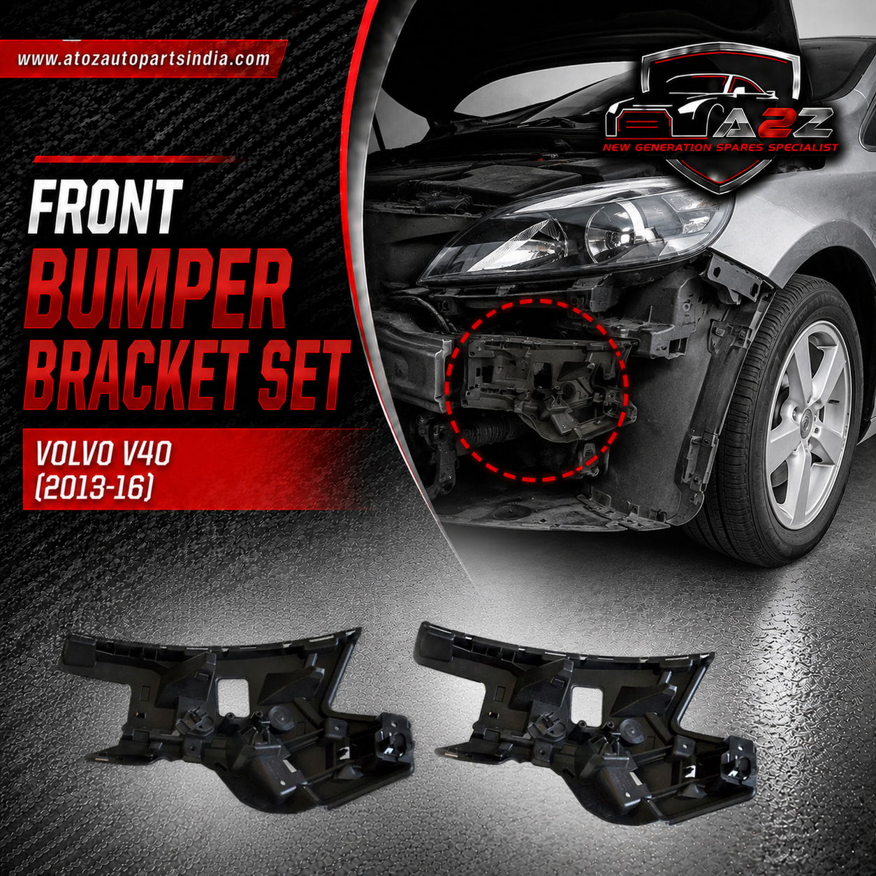 Front Bumper Bracket Set Left 31425230 & Right 31425231 Compatible With Volvo V40 (2013-16)