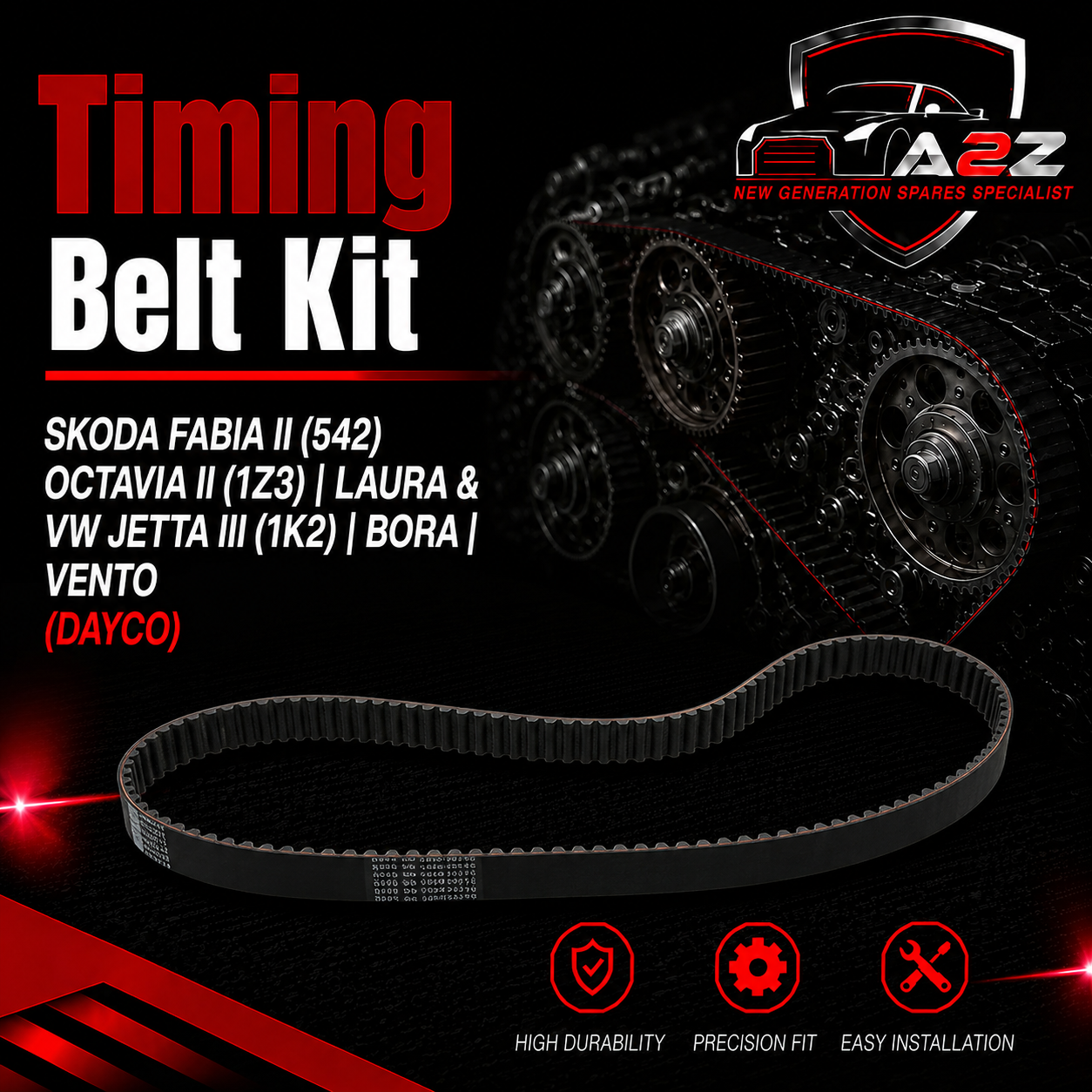 Timing Belt Kit KTB296 038198119A 038198119C 038198119J Compatible With SKODA FABIA II (542) OCTAVIA II (1Z3) | LAURA & VW JETTA III (1K2) | BORA | VENTO (DAYCO)