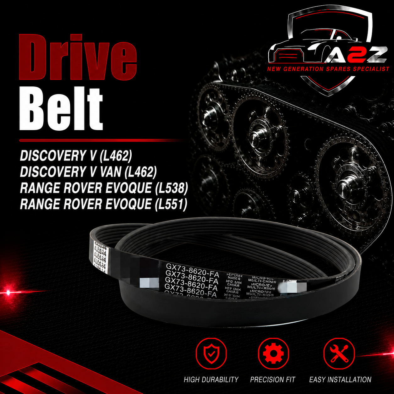 Drive Belt LR079263 Compatible With DISCOVERY V (L462) DISCOVERY V VAN (L462) RANGE ROVER EVOQUE (L538) RANGE ROVER EVOQUE (L551)