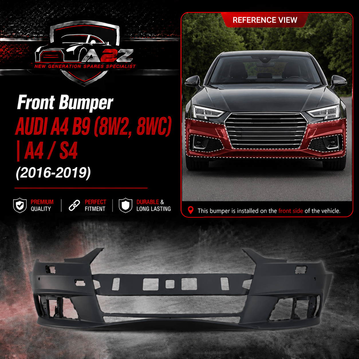 Front Bumper 8W0807065D 8WD807065D Compatible With AUDI A4 B9 (8W2, 8WC) | A4 / S4 (2016-2019) Tag No.16