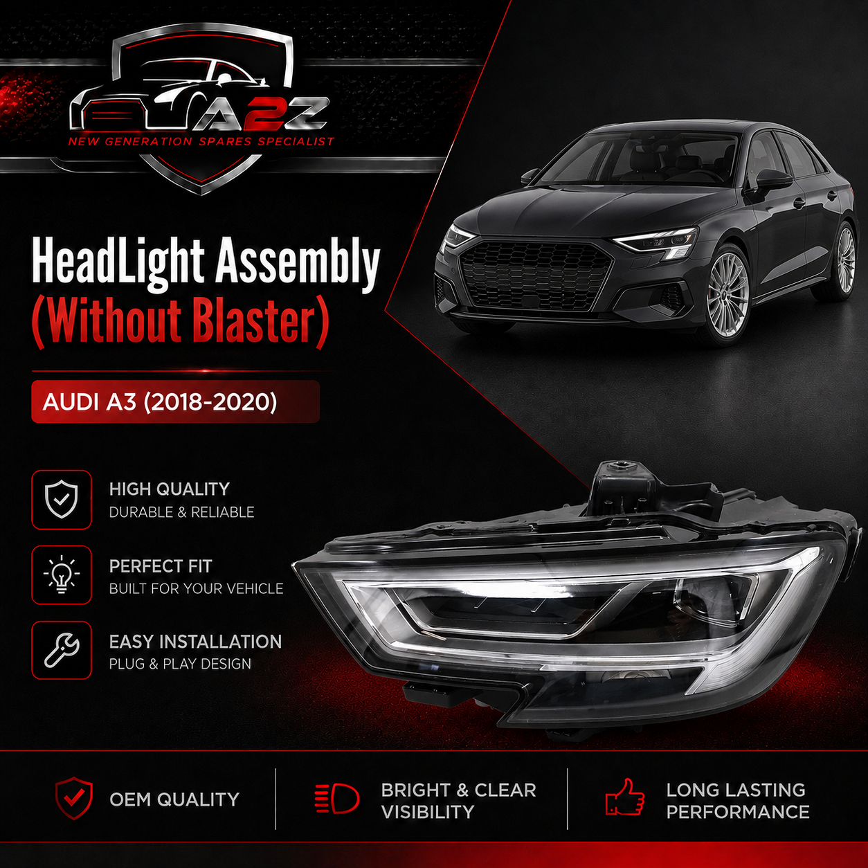 Headlight Headlamp Left 8V0941033C & Right 8V0941034C (Without Blaster) Compatible With AUDI A3 (2018-2020) No.167