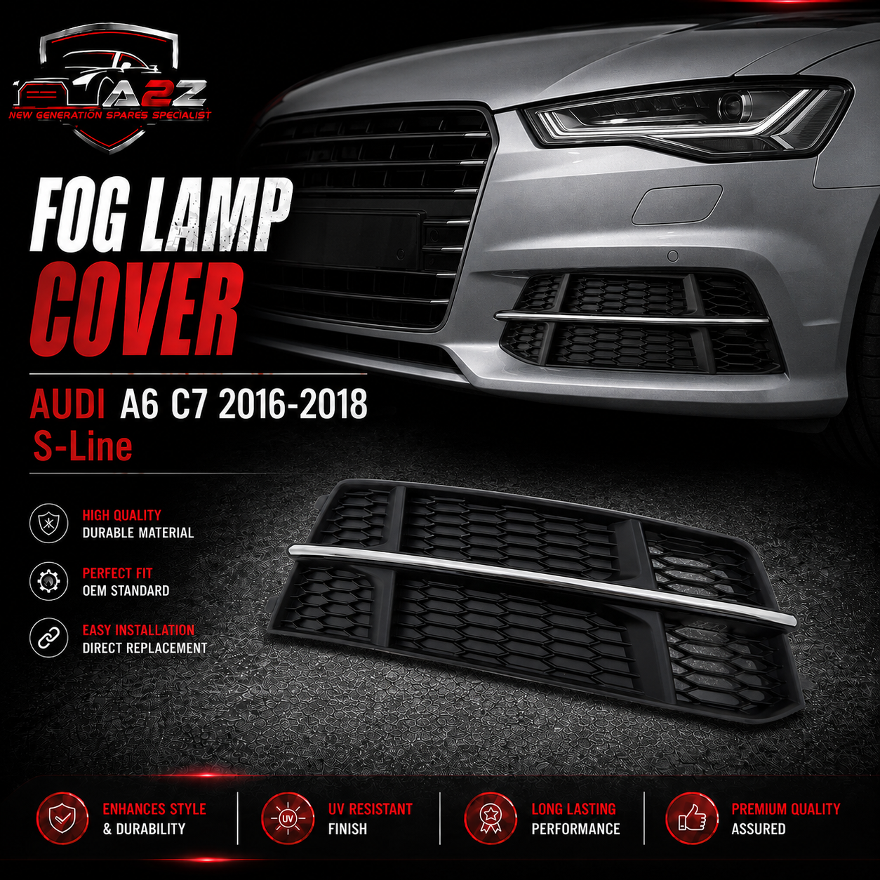 Fog Lamp Cover Fog Lamp Cover Left 4G0807681AN & Right 4G0807682AN 4GD807681A Compatible With AUDI A6 C7 2016-2018 Tag-FC-37
