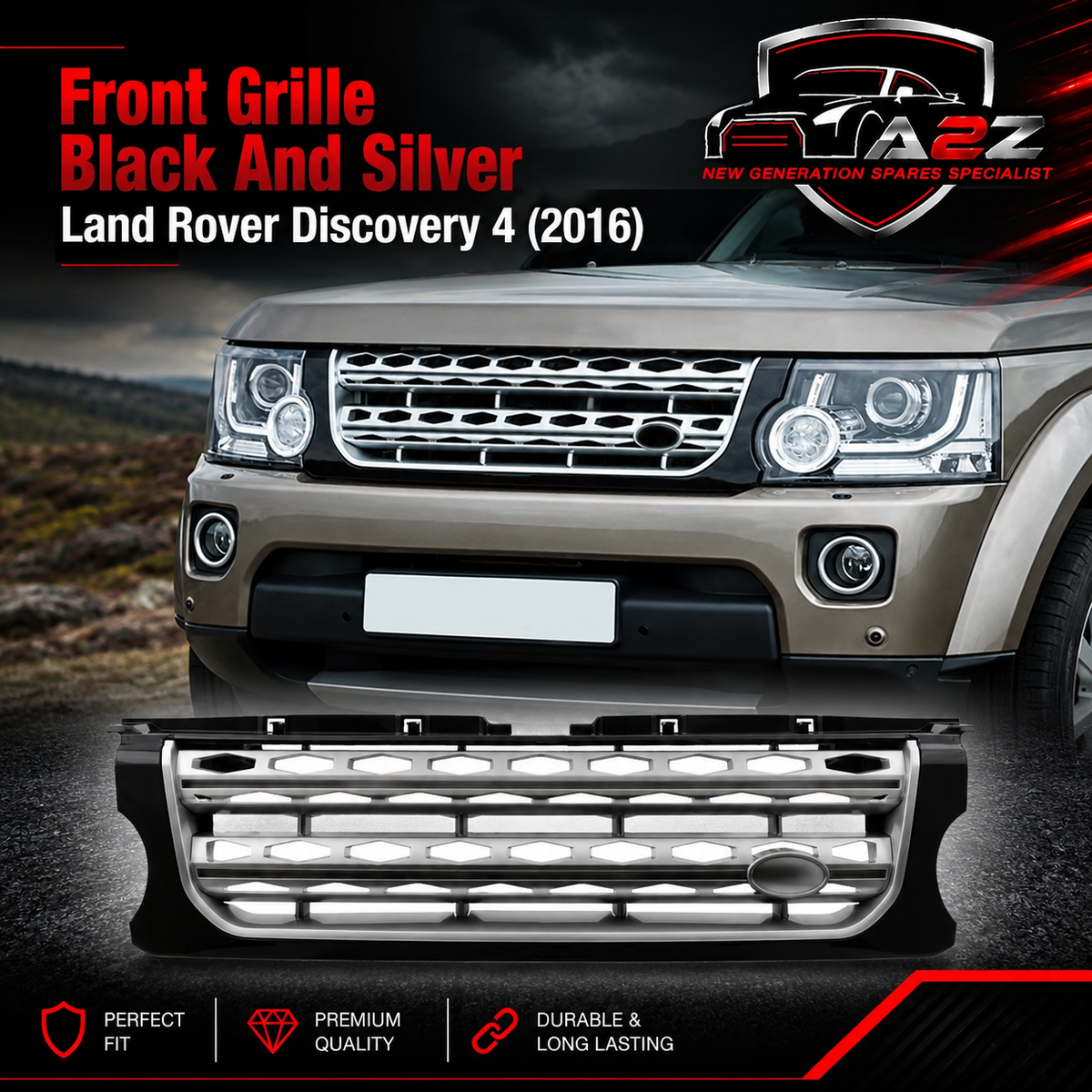 Front Grille Black And Silver Compatible With Land Rover Discovery 4 (2016)