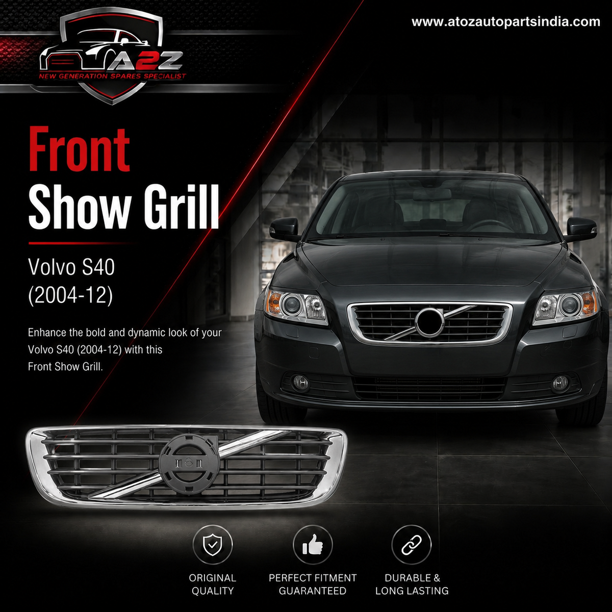 Front Show Grill 31290532 Compatible With Volvo S40 (2004-12)