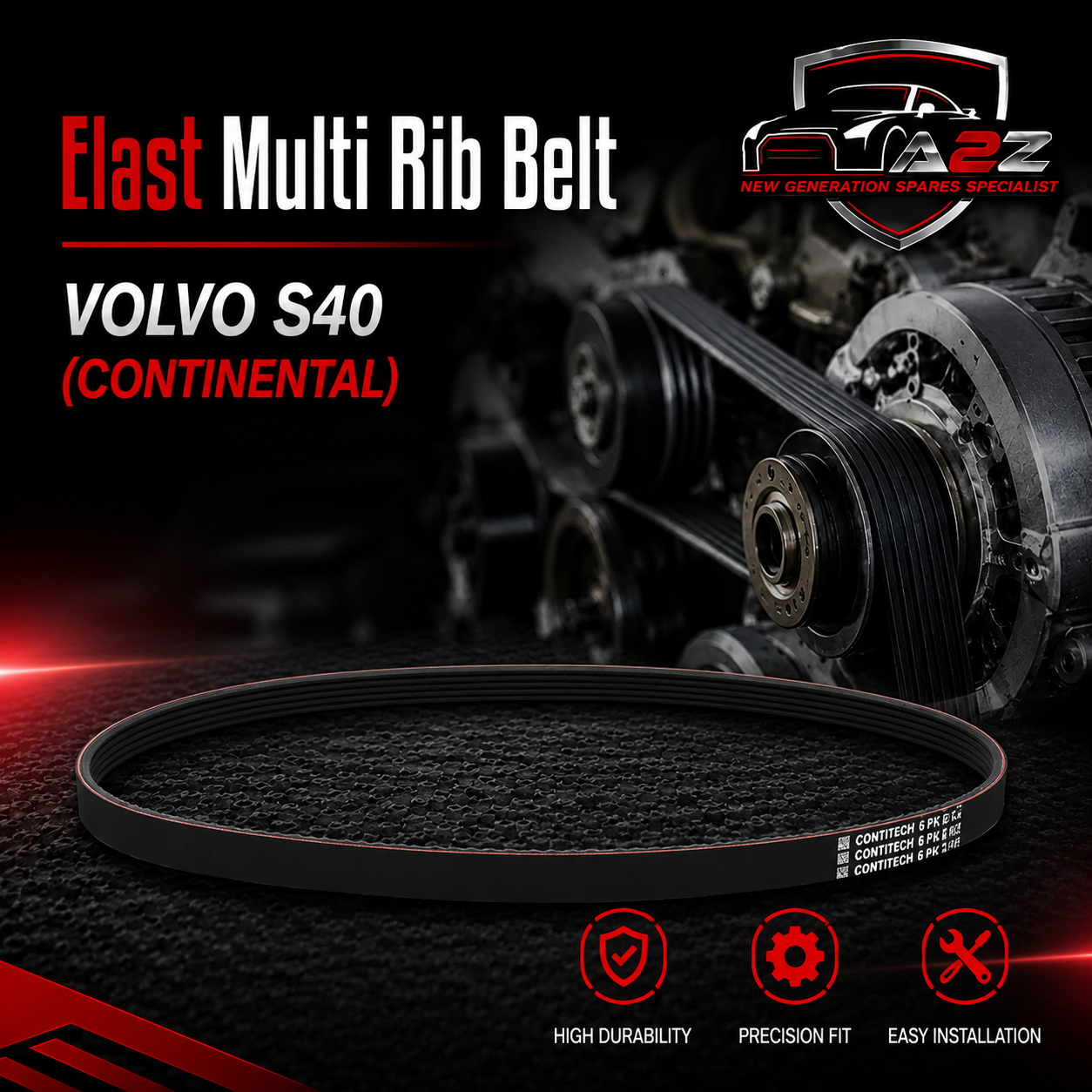 Elast Multi Rib Belt 6PK1249 30777806 Compatible With VOLVO S40 (CONTINENTAL)