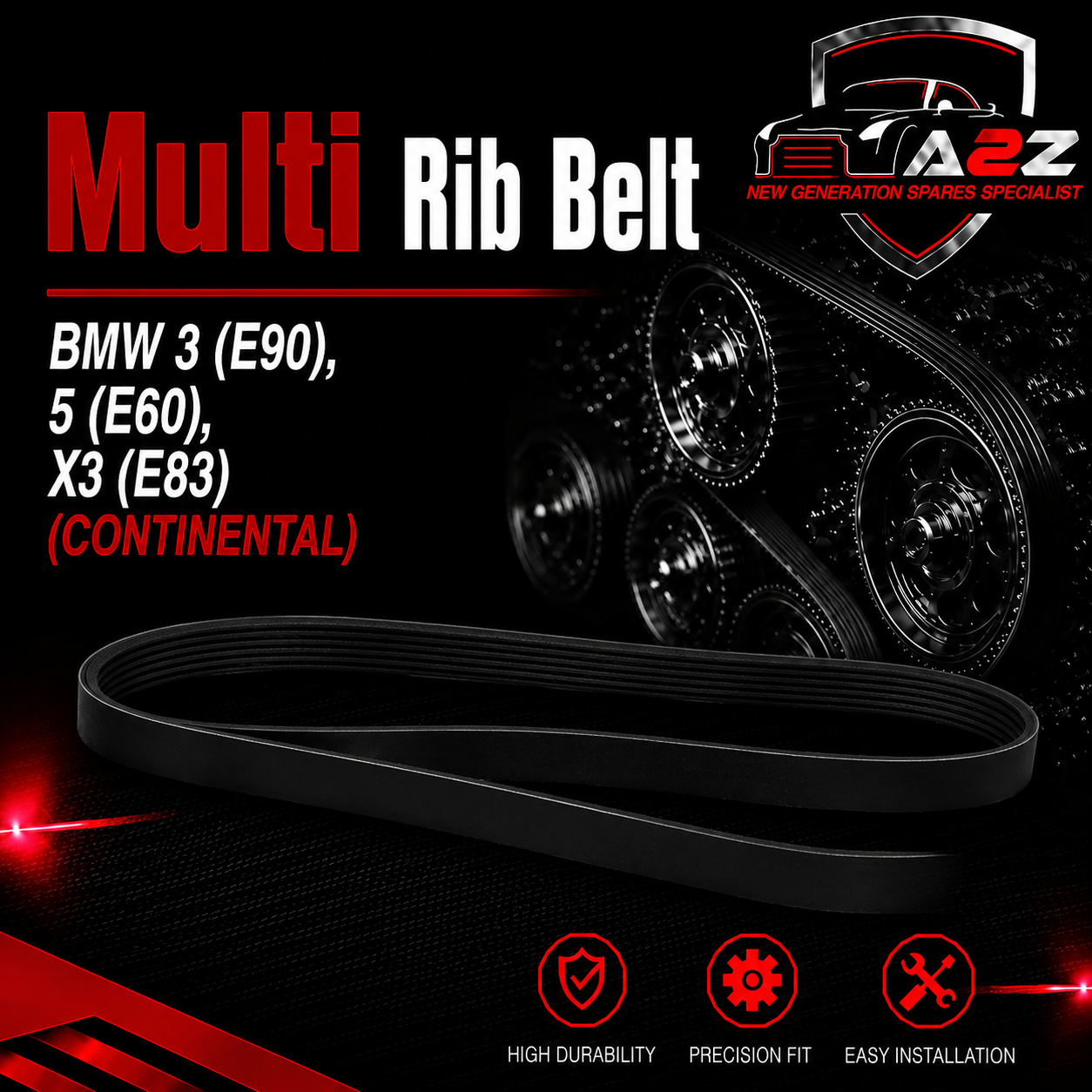 Multi Rib Belt 6PK1990 11287549150 Compatible With BMW 3 (E90), 5 (E60), X3 (E83) (CONTINENTAL)
