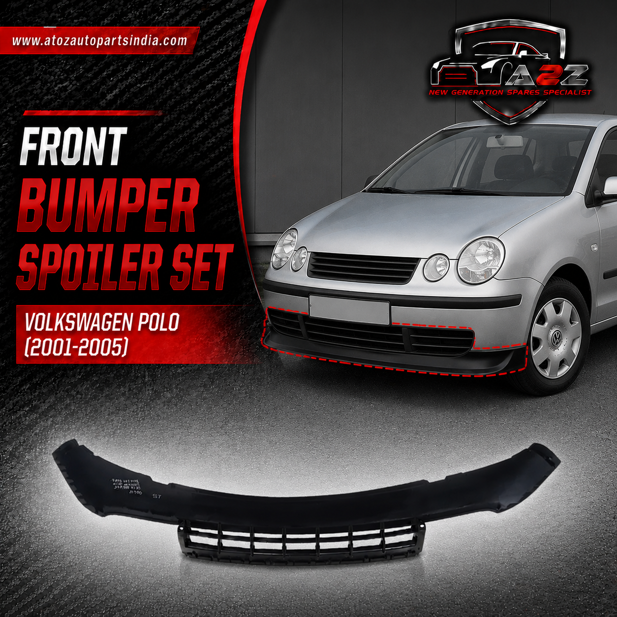 Front Bumper Spoiler 6Q0805903 Compatible With Volkswagen Polo (2001-2005)