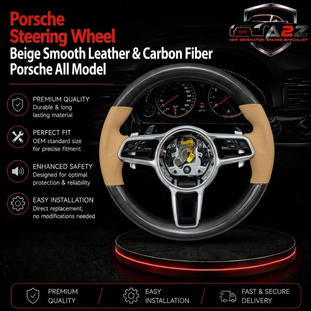 Carbon Fiber & Beige Leather Steering Wheel Compatible With Porsche All Models