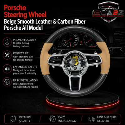 Carbon Fiber & Beige Leather Steering Wheel Compatible With Porsche All Models