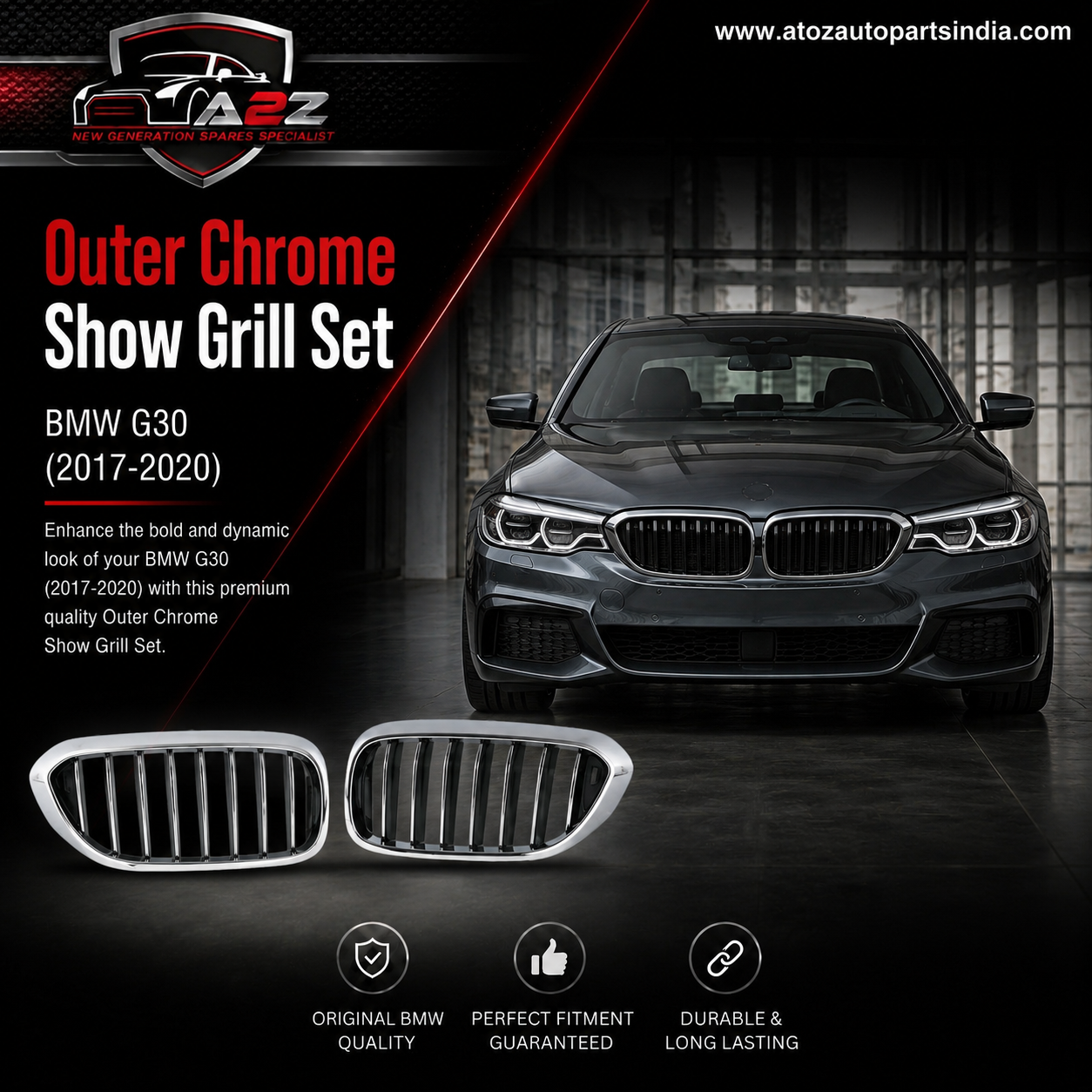 Outer Chrome Show Grill Set Left 51137390863 & Right 51137390864 Compatible With BMW 5 Series (G30) (2017-2020) Tag No.78