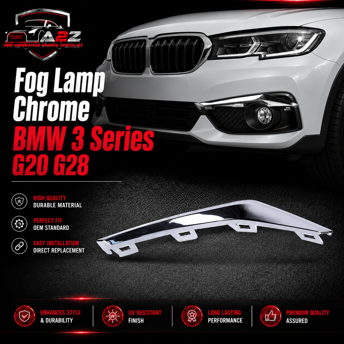 Fog Lamp Chrome Left 51119449401 & Right 51119449402 Compatibe With BMW 3 Series G20 G28 Tag.NO 487