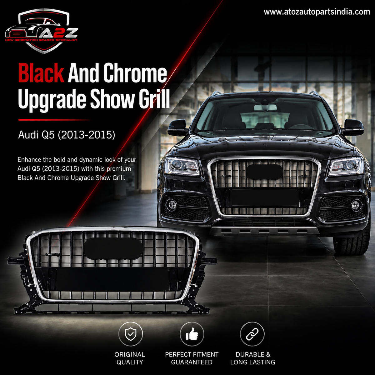 SQ5 Black And Chrome Upgrade Show Grill Compatible With Audi = Q5 (2013-15) Original Black Chrome Tag No.146