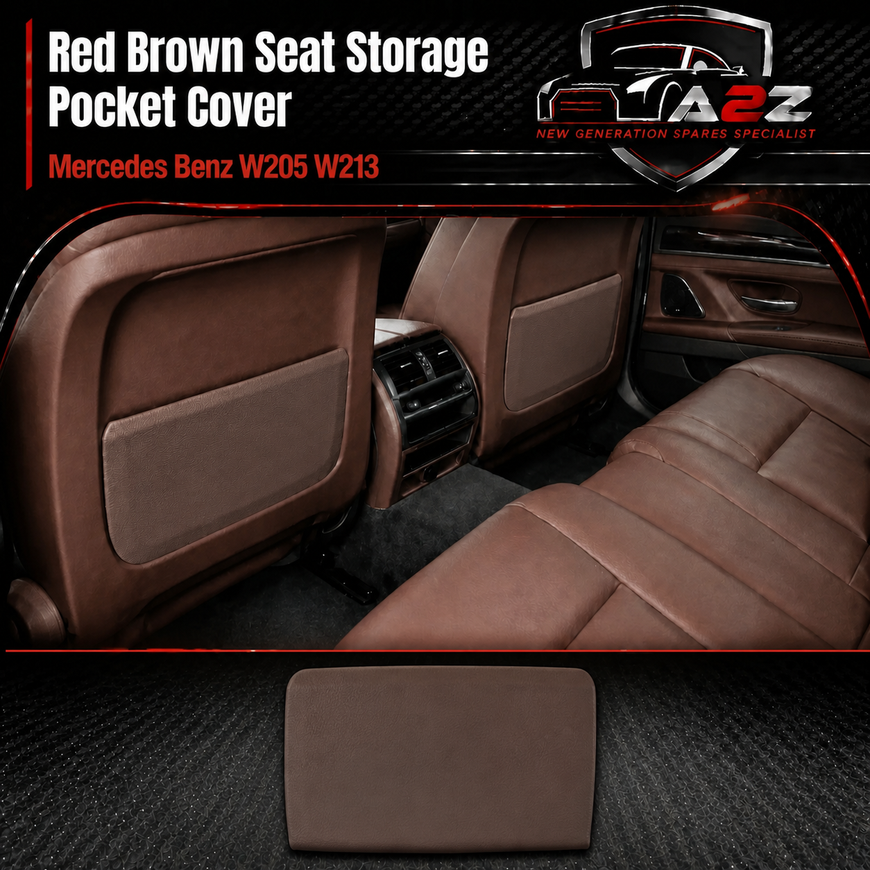 Red Brown Seat Storage Pocket Cover 20591053208U05 Compatible With Mercedes Benz C-CLASS W205 & E-CLASS W213 & GLC W253 & CLS W257