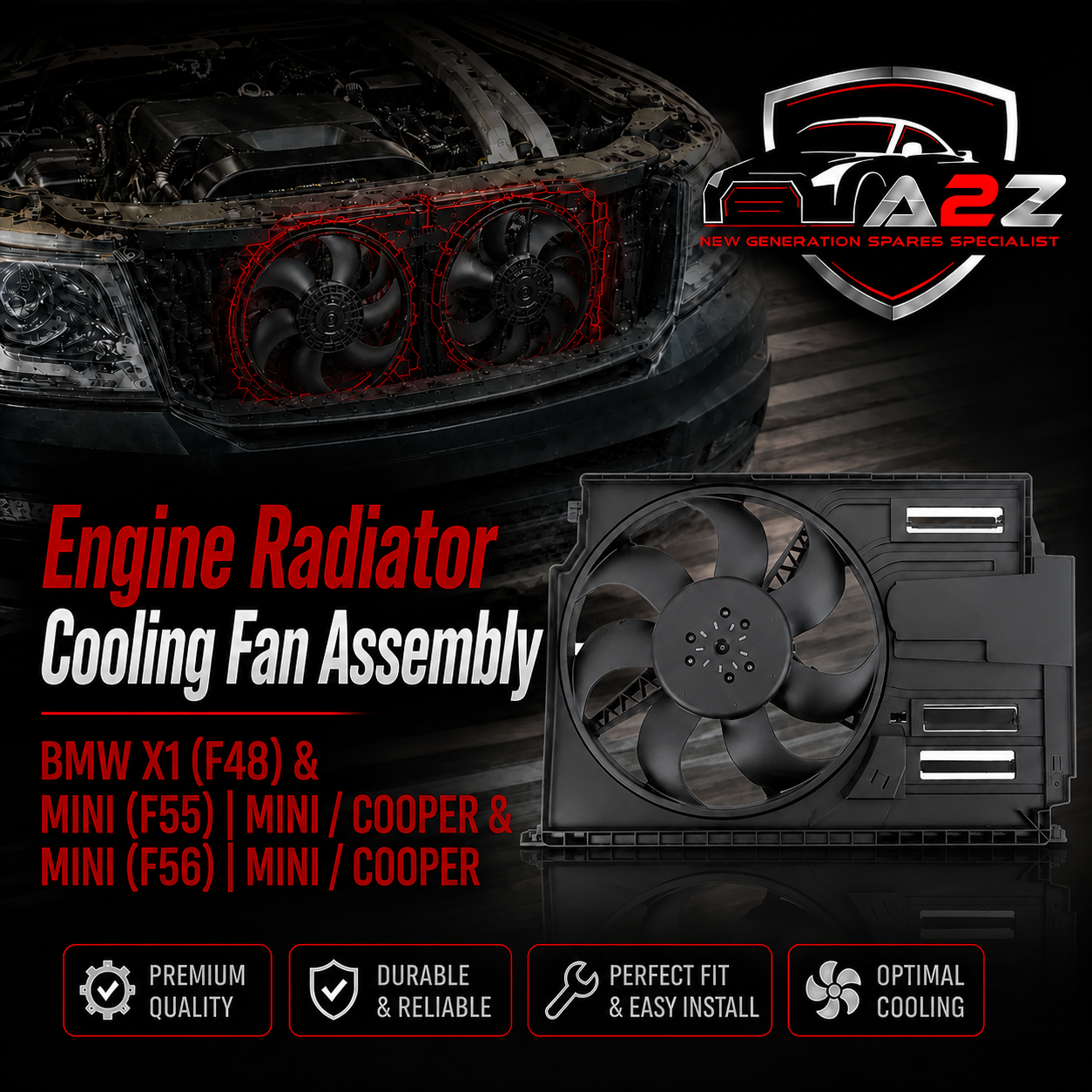 Engine Radiator Cooling Fan Assembly 17427617609 Compatible With BMW X1 (F48) & MINI (F55) | MINI / COOPER & MINI (F56) | MINI / COOPER