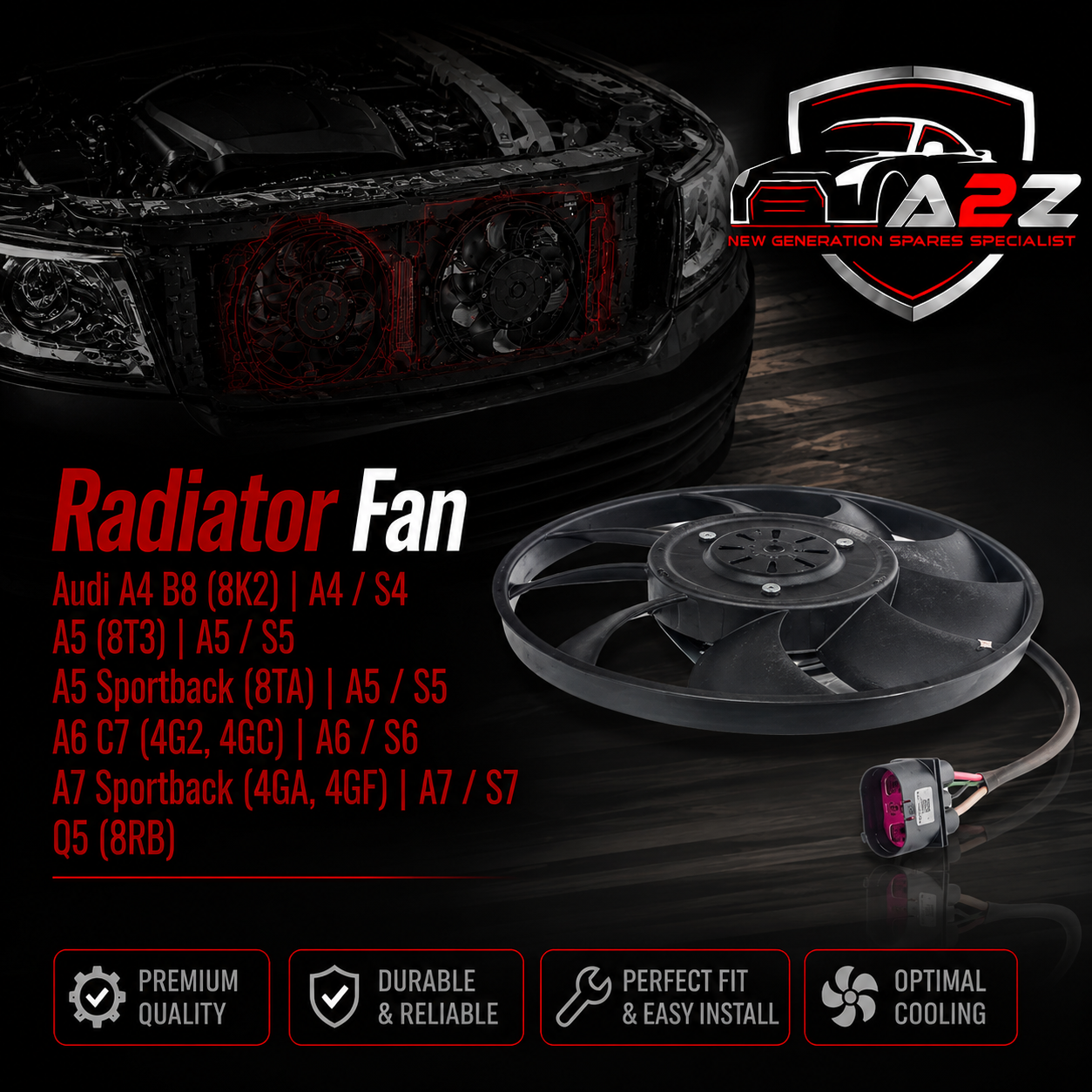 Radiator Fan 4H0959455AD 4H0959455M 4H0959455T Compatible With Audi A4 B8 (8K2) | A4 / S4 A5 (8T3) | A5 / S5 A5 Sportback (8TA) | A5 / S5 A6 C7 (4G2, 4GC) | A6 / S6 A7 Sportback (4GA, 4GF) | A7 / S7 Q5 (8RB)
