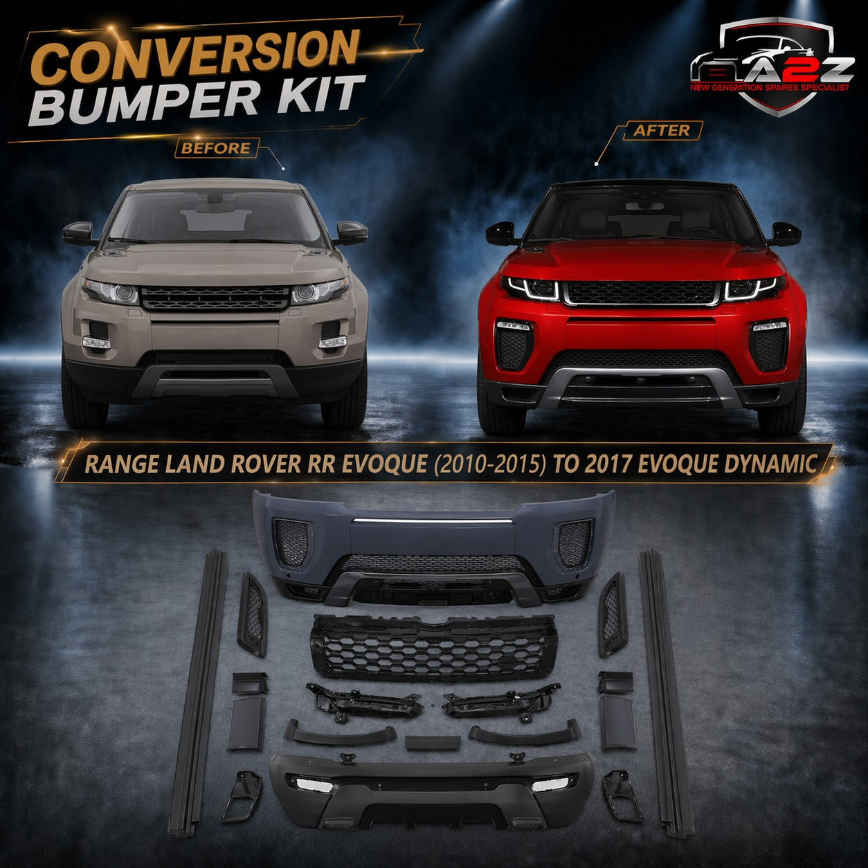 Conversion Bumper Body Kit Compatible With Land Range Rover Evoque 2010-2015 Upgrade To Land Range Rover Evoque 2017 (Shipping Cost Not Included In Price)