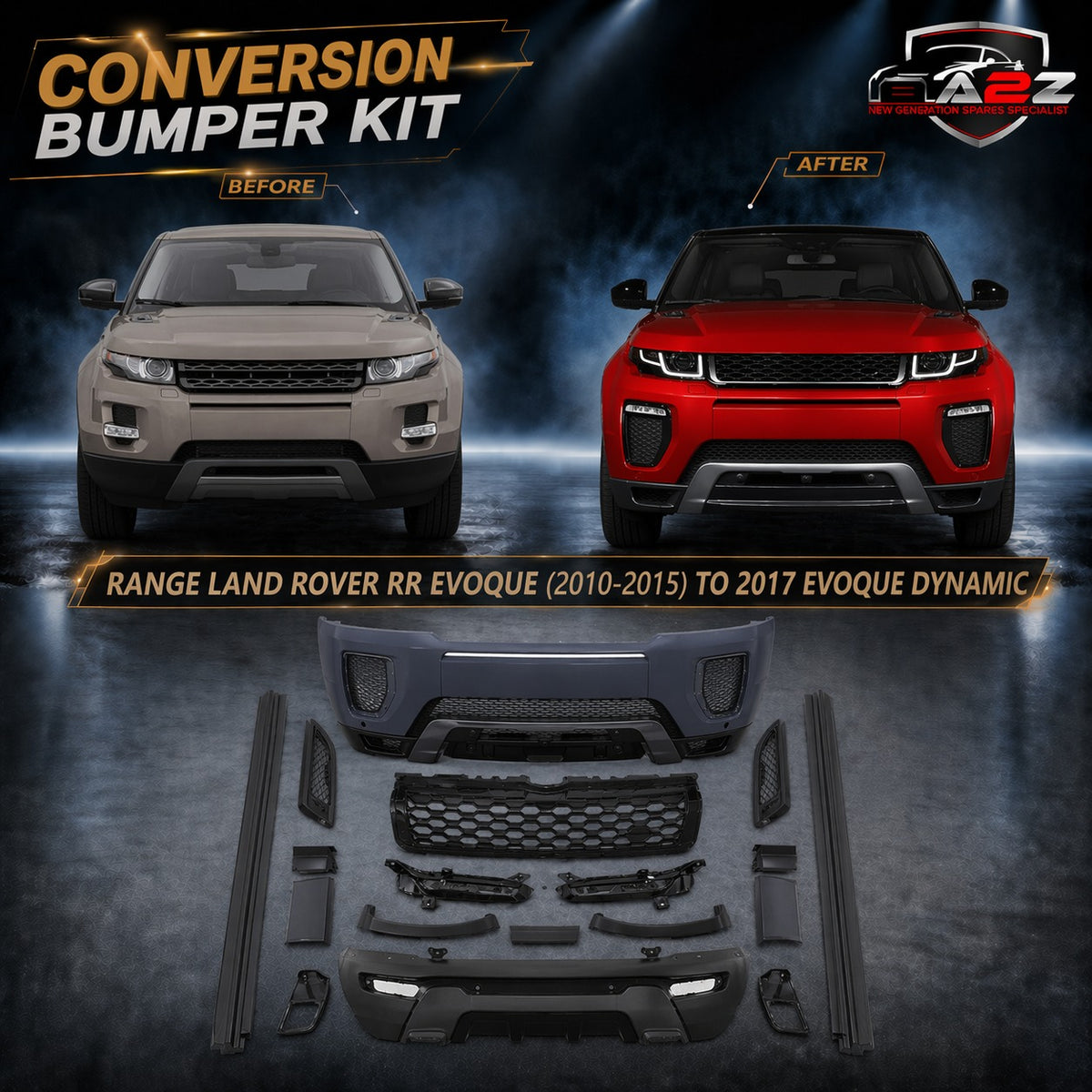 A To Z Compatible With Land Range Rover Rr Evoque 2010-2015 Upgrade Facelift Conver To 2017 Evoque Dynamic Bodykit Bumper Side Skirts Grill CC-9826 (Shipping Cost Not Included In Price)