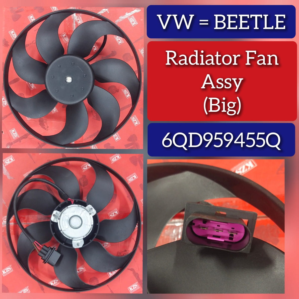 Engine Cooling Fan Motor Fan Assembly (Big) 6Q0959455Q Compatible With SKODA FABIA II (542) & OCTAVIA I (1U2) & VW NEW BEETLE (9C1, 1C1)