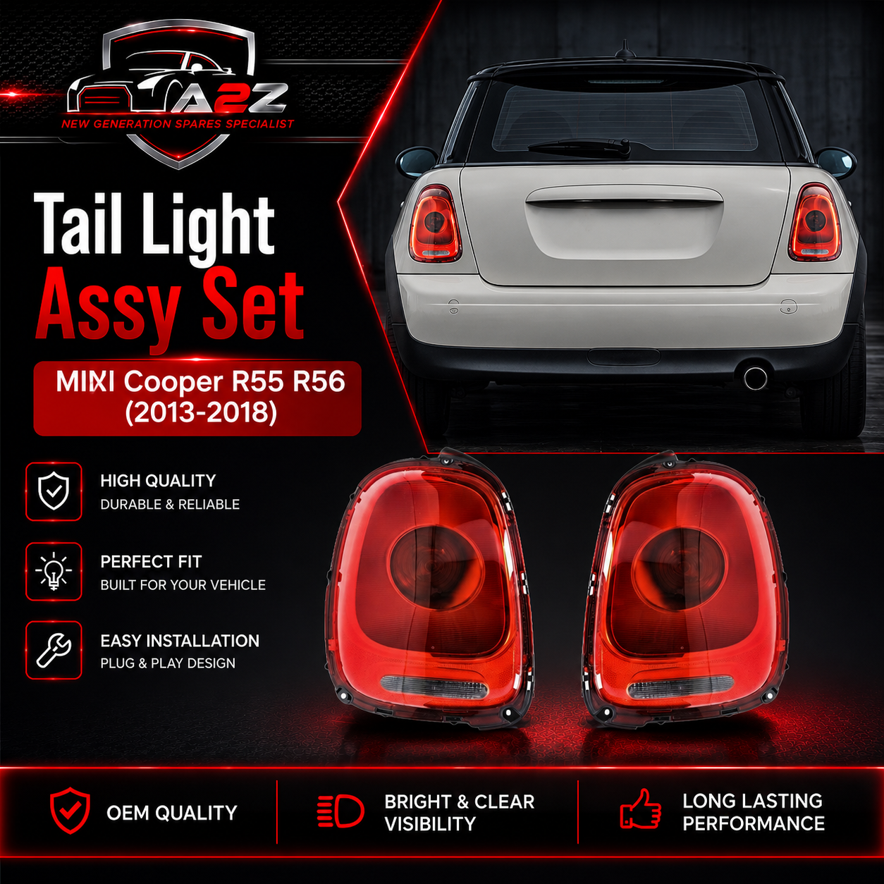 Tail Light Assy Set Left 63217297433 & Right 63217297434 Compatible With MINI Cooper R55 R56 (2013-2018) Tag No.70