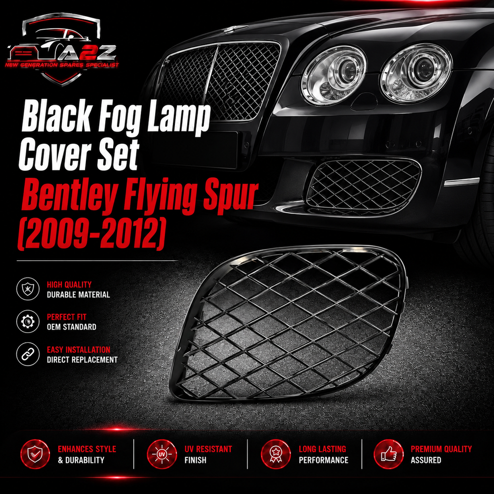 Black Fog Lamp Cover Set Left 3W5807682 & Right 3W5807683 Compatible With Bentley Flying Spur (2009-2012) Tag No.1002