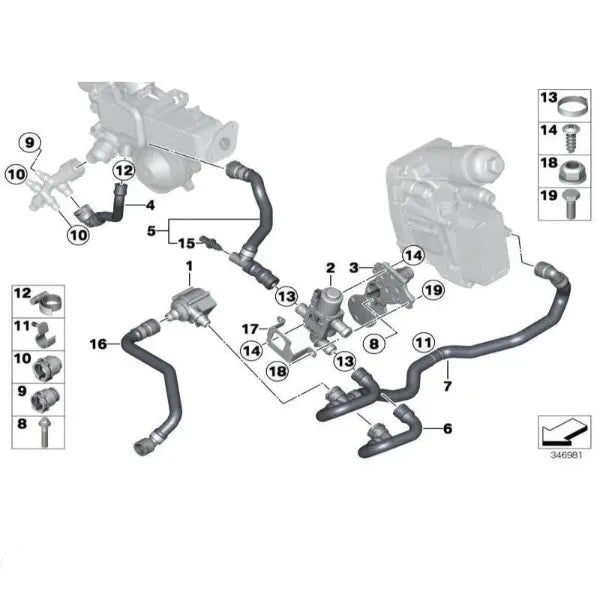 Water Hose Pipe 17127809816 & 32411712735 Compatible With BMW 5 (F10) Tag No.912