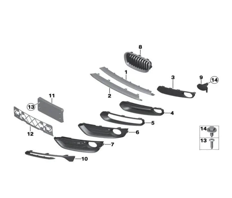 Front Bumper Grille (Half Chrome) Left 51137239021 Right 51137239022 Compatible With BMW 1 Series F20 Tag No.121