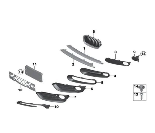 Front Bumper Grille (Half Chrome) Left 51137239021 Right 51137239022 Compatible With BMW 1 Series F20
