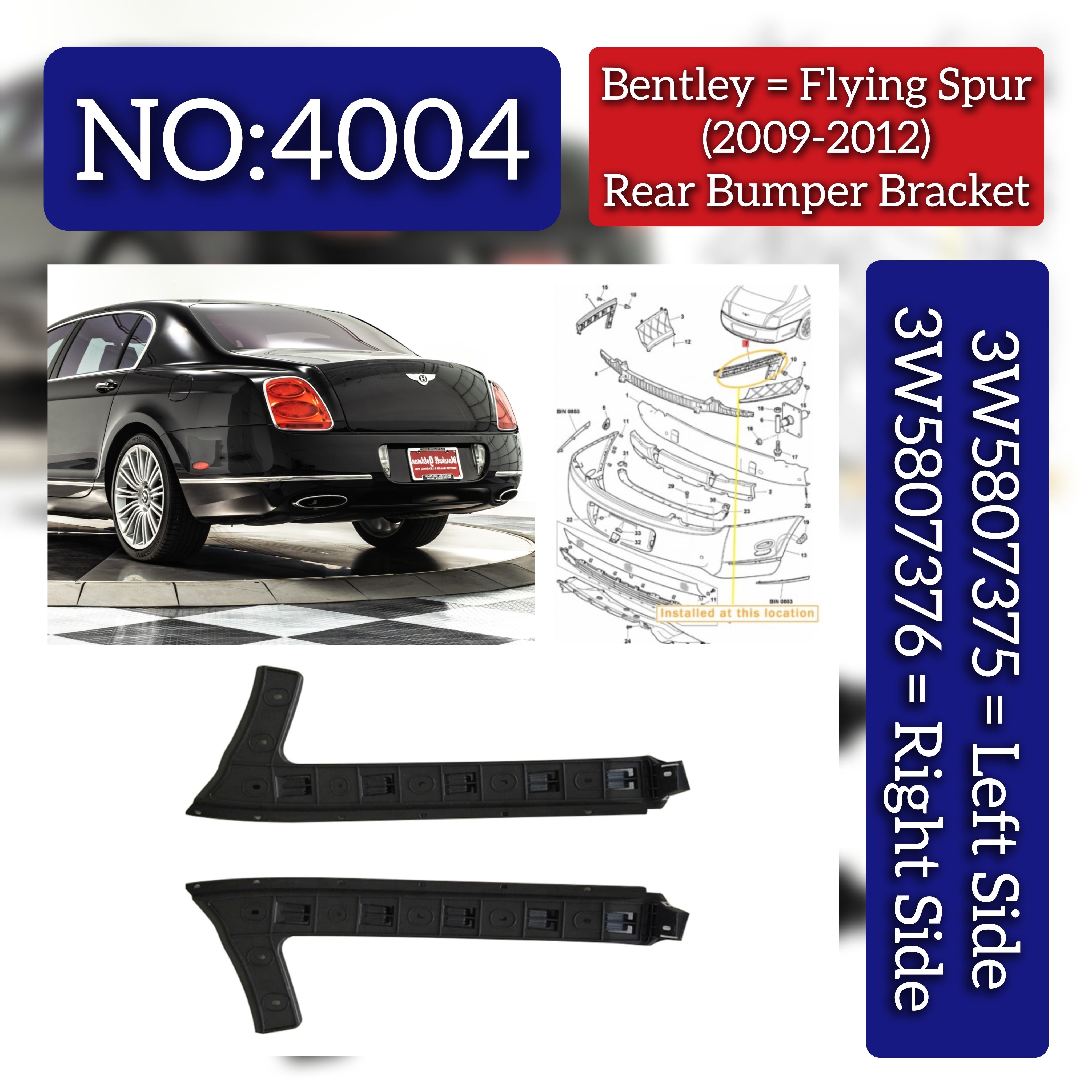 Rear Bumper Bracket Left 3W5807375 & Right 3W5807376 Compatible With Bentley Flying Spur (2009-2012) Tag No.4004