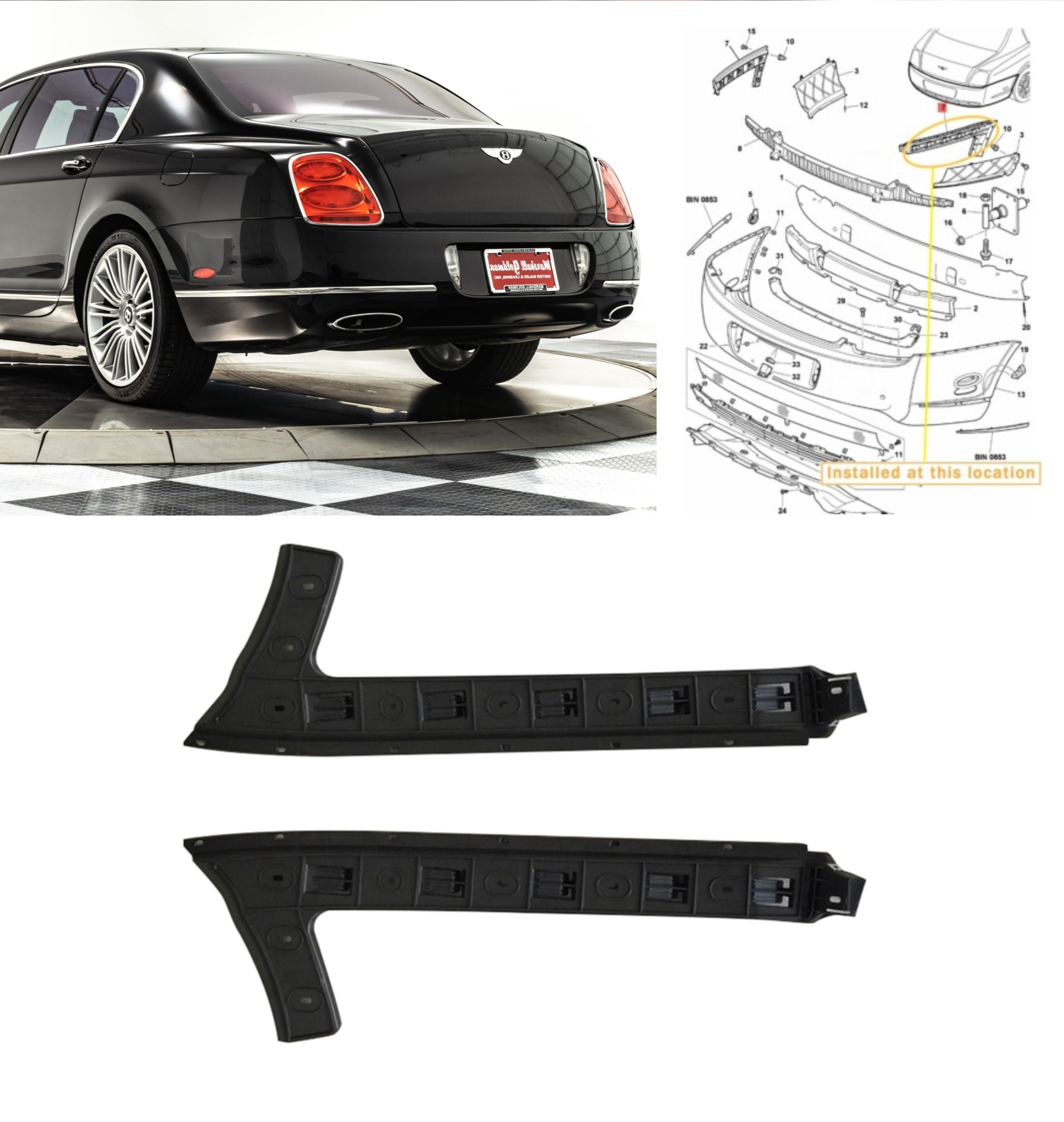 Rear Bumper Bracket Left 3W5807375 & Right 3W5807376 Compatible With Bentley Flying Spur (2009-2012) Tag No.4004