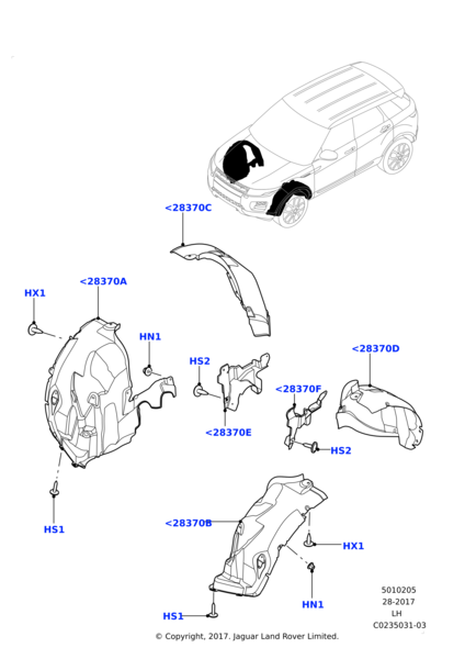 Rear Left Fender Liner LR027397 Compatible With Land Rover Range Rover Evoque - L538 Tag No.9