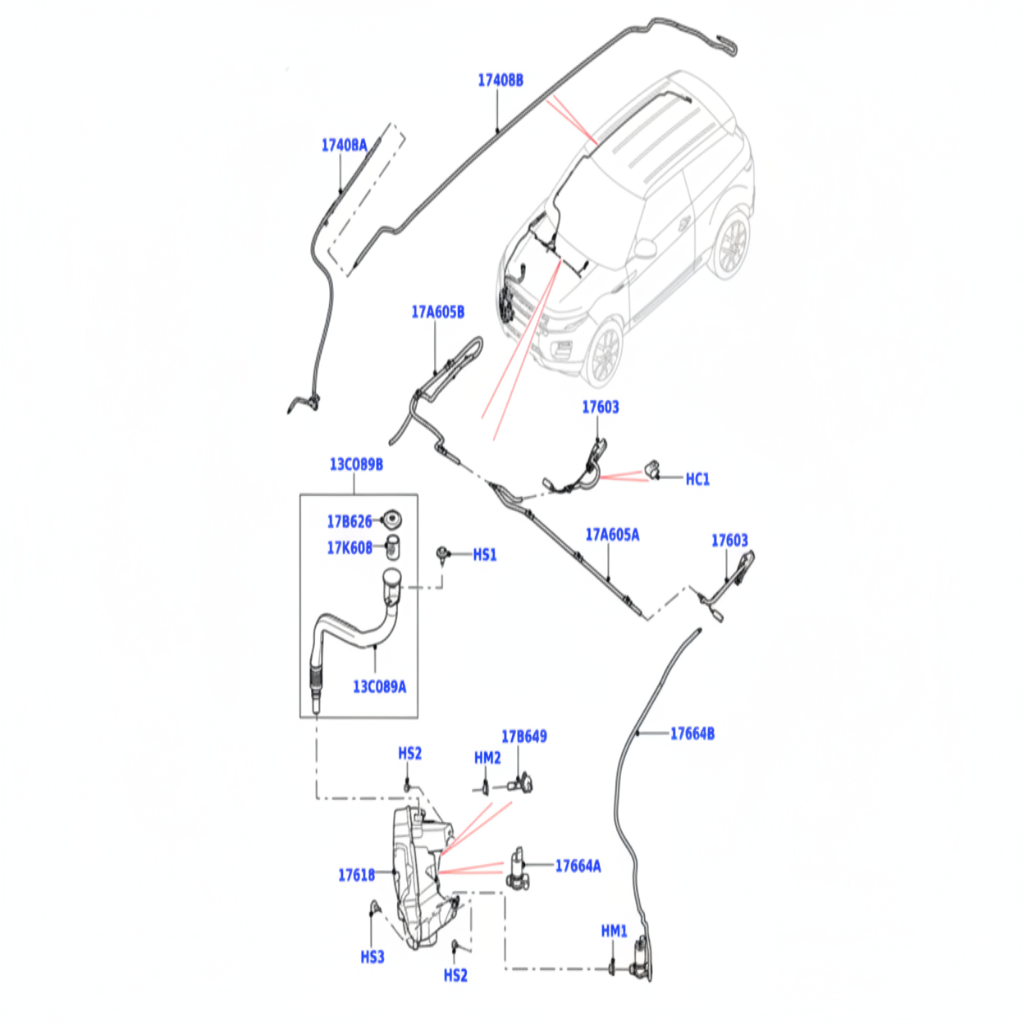 Wiper Bottle LR025760 BJ3217A646BA For LAND ROVER DISCOVERY SPORT L550 & Land Rover Range Rover Evoque - L538 Tag-B-65