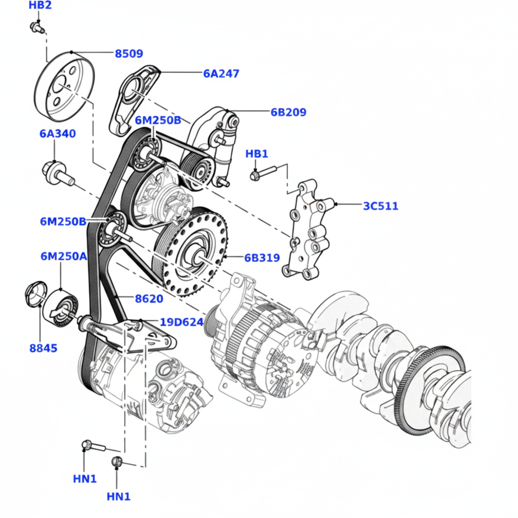 Belt Tensioner With Pulley LR034128 LR028880 Compatible With LAND ROVER DISCOVERY SPORT (L550) & RANGE ROVER EVOQUE (L538) Tag No.1