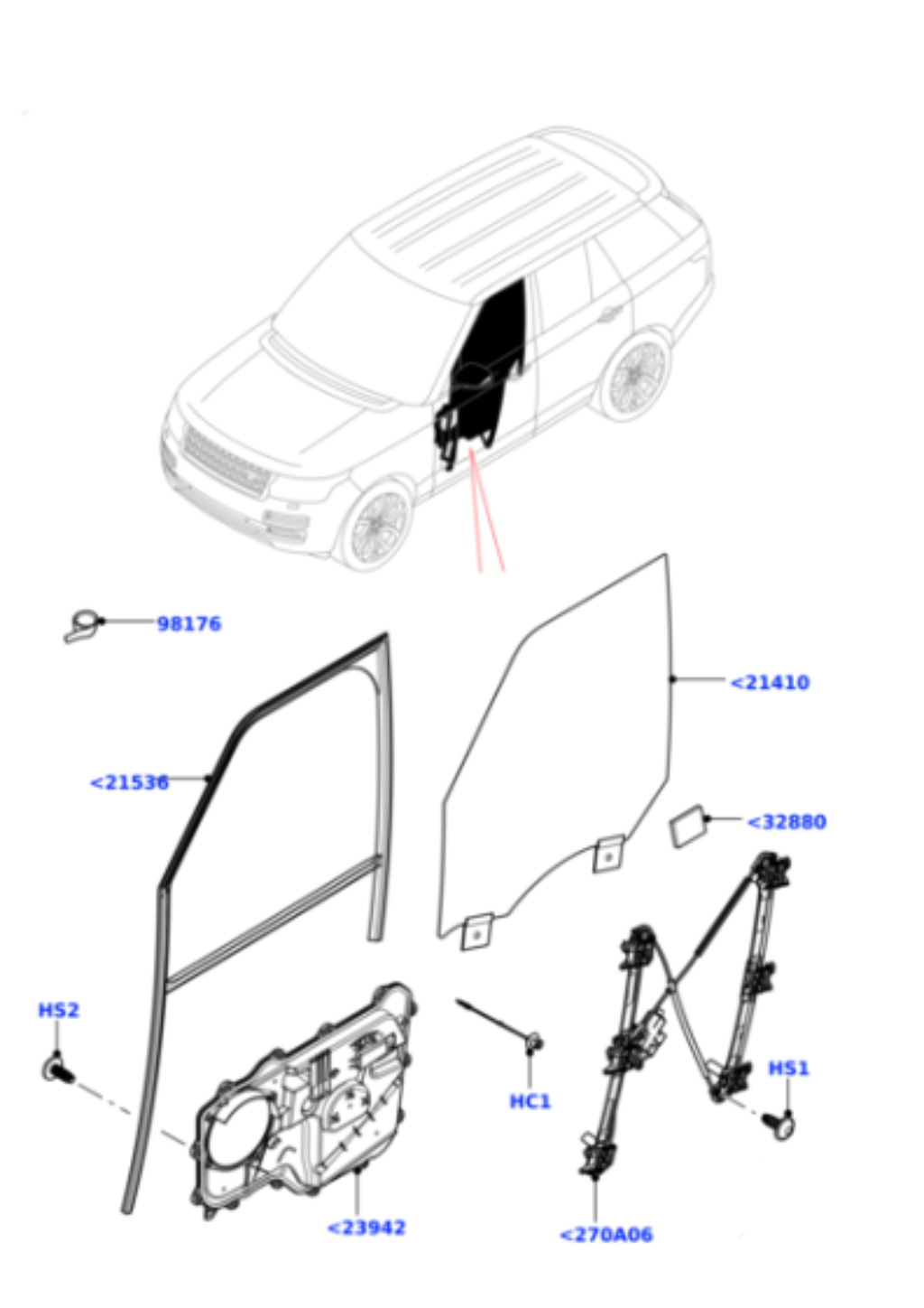 Front Left Glass Machine (With Motor) LR078164 & LR153950 Compatible With RANGE ROVER IV (L405)