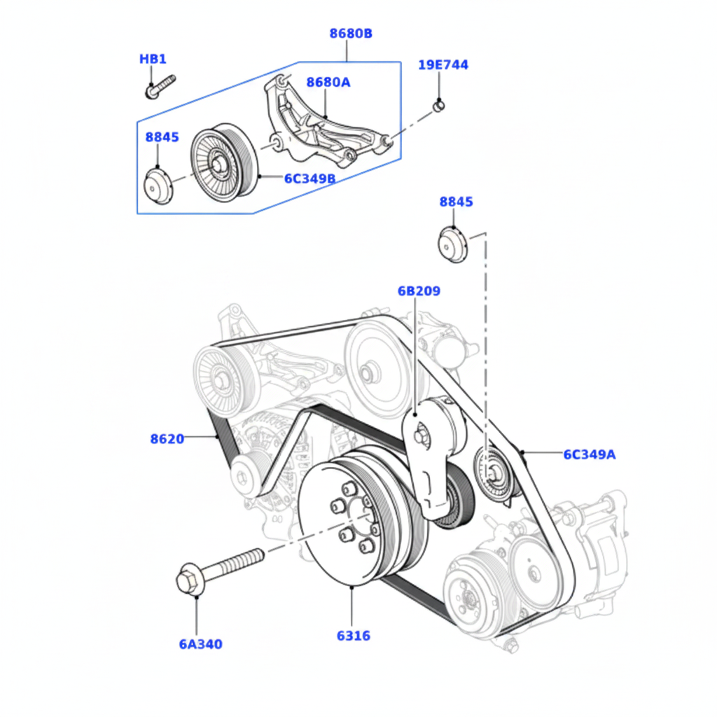 Belt LR035542 6PK2445 Compatible With AUDI A4 B8 (8K2) | A4 / S4 & JAGUAR XF I (X250) & MERCEDES-BENZ G-CLASS (W463) & LAND ROVER DISCOVERY V (L462) & RANGE ROVER III (L322) & RANGE ROVER IV (L405) Tag 58