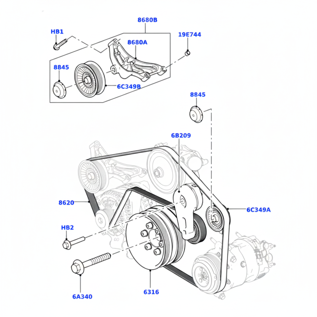 Belt Idler Pulley LR106769 LR010689 LR086058 Compatible with LAND ROVER RANGE ROVER IV (L405) & RANGE ROVER SPORT II (L494) & RANGE ROVER VELAR (L560) Tag no : 2