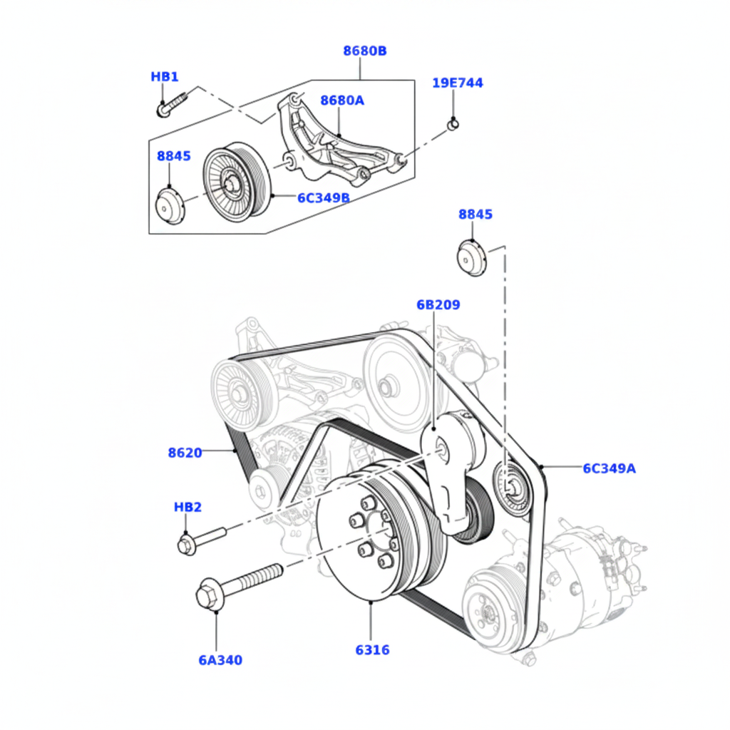 Belt Idler Pulley LR036304 Compatible with LAND ROVER RANGE ROVER III (L322) &  RANGE ROVER IV (L405) & RANGE ROVER SPORT II (L494) Tag.3