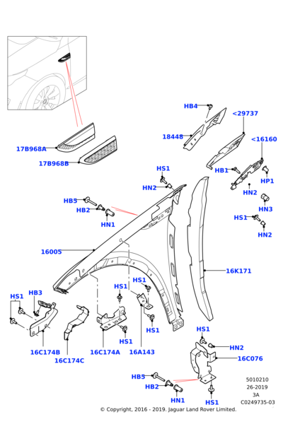 Fender Bracket Right LR061258 & Left LR061259 Compatible With Land Rover Discovery Sport - L550 (2015-2019) Tag No.3104