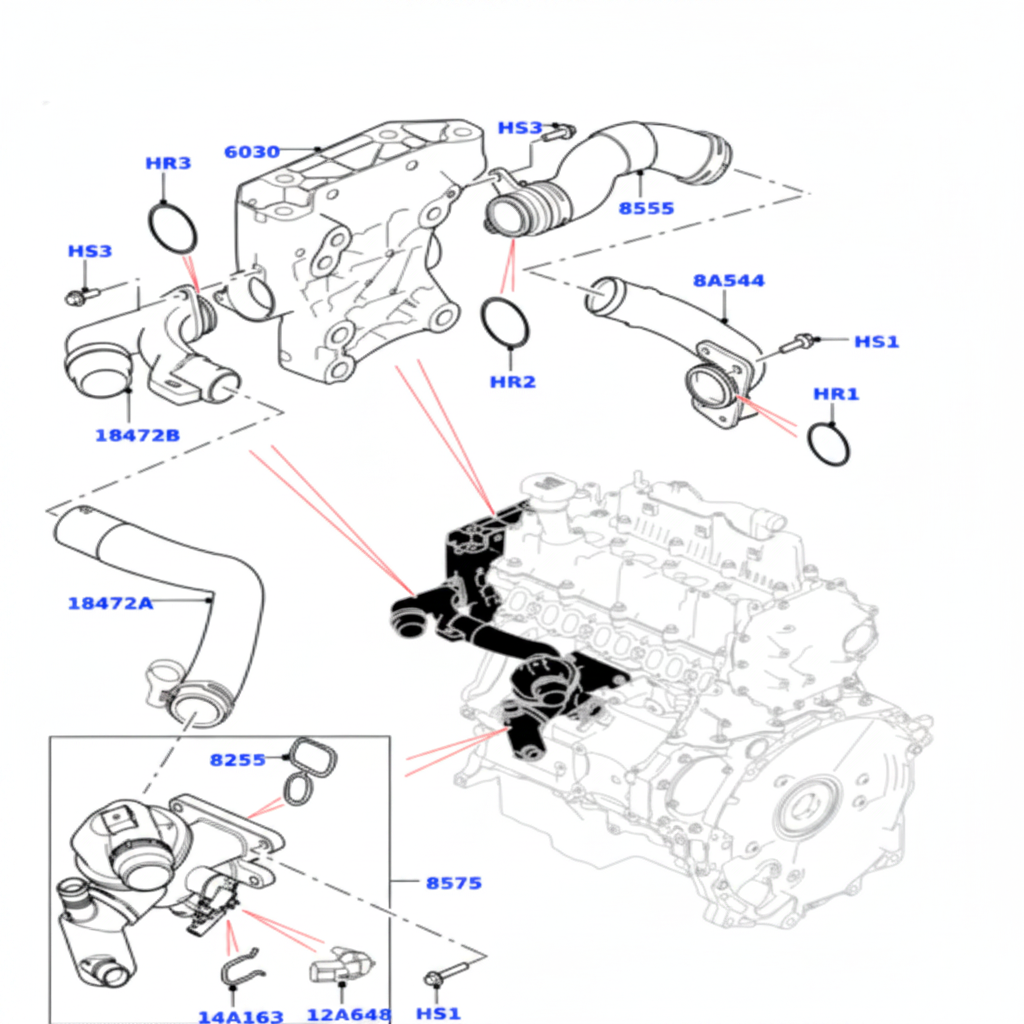 Elbow (Thermostat) LR105975 LR073694 Compatible With LAND ROVER DISCOVERY SPORT L550 & RANGE ROVER EVOQUE L538 Tag-E-116