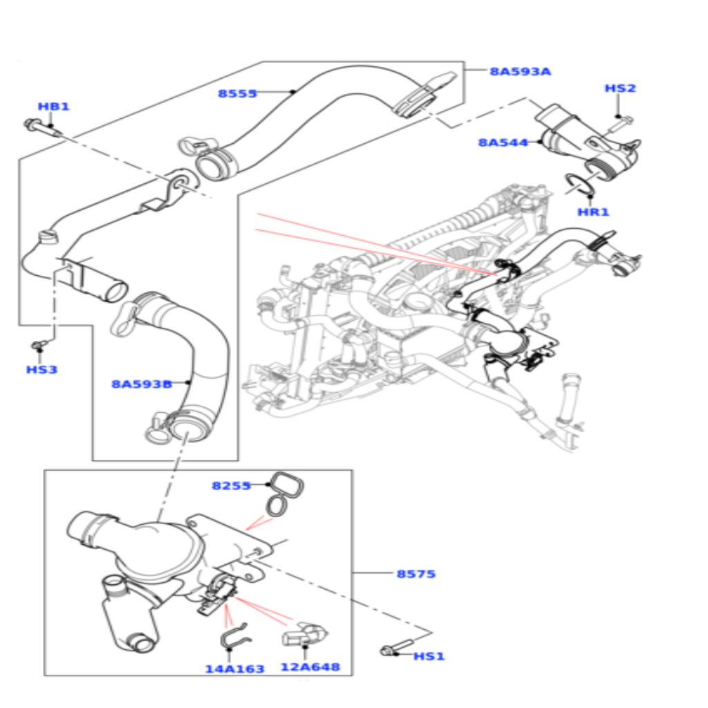 Elbow (Thermostat) LR105974 JDE36843 JDE38476 JDE39871 JDE40345 Compatible With Land Rover RANGE ROVER VELAR (L560) & F-PACE (X761), XE (X760), XF II (X260) Tag No.148