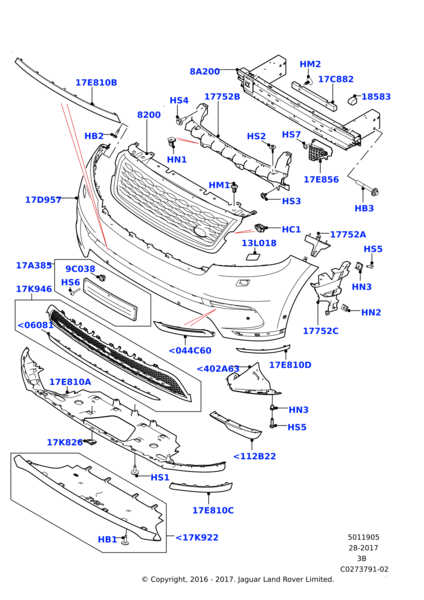 Front Bumper Grill LR093507 Compatible With Land Rover Range Rover Velar - L560 (2017-2024) Tag No.17