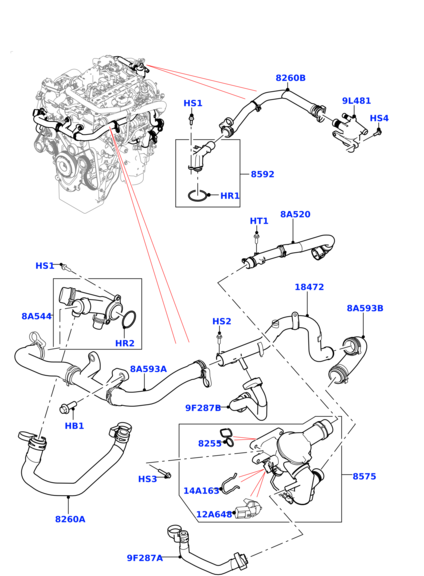 Engine Coolant Hose LR093484 Compatible With Range Rover Velar L560