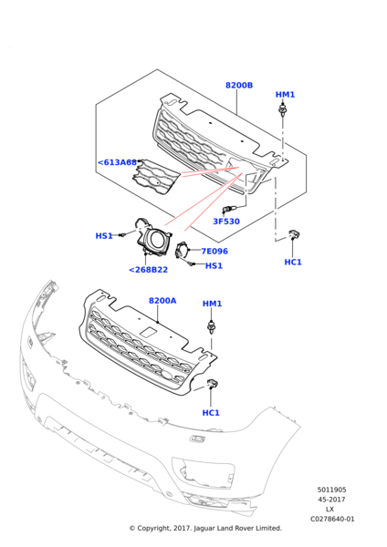 Glossy Black Show Grill LR054767 Compatible With Range Rover Sport - L494 (2014-2017) Tag No.43