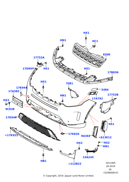 Glossy Black Show Grill LR127710 Compatible With LAND ROVER DISCOVERY SPORT (L550) (2020-2023) Tag No.12