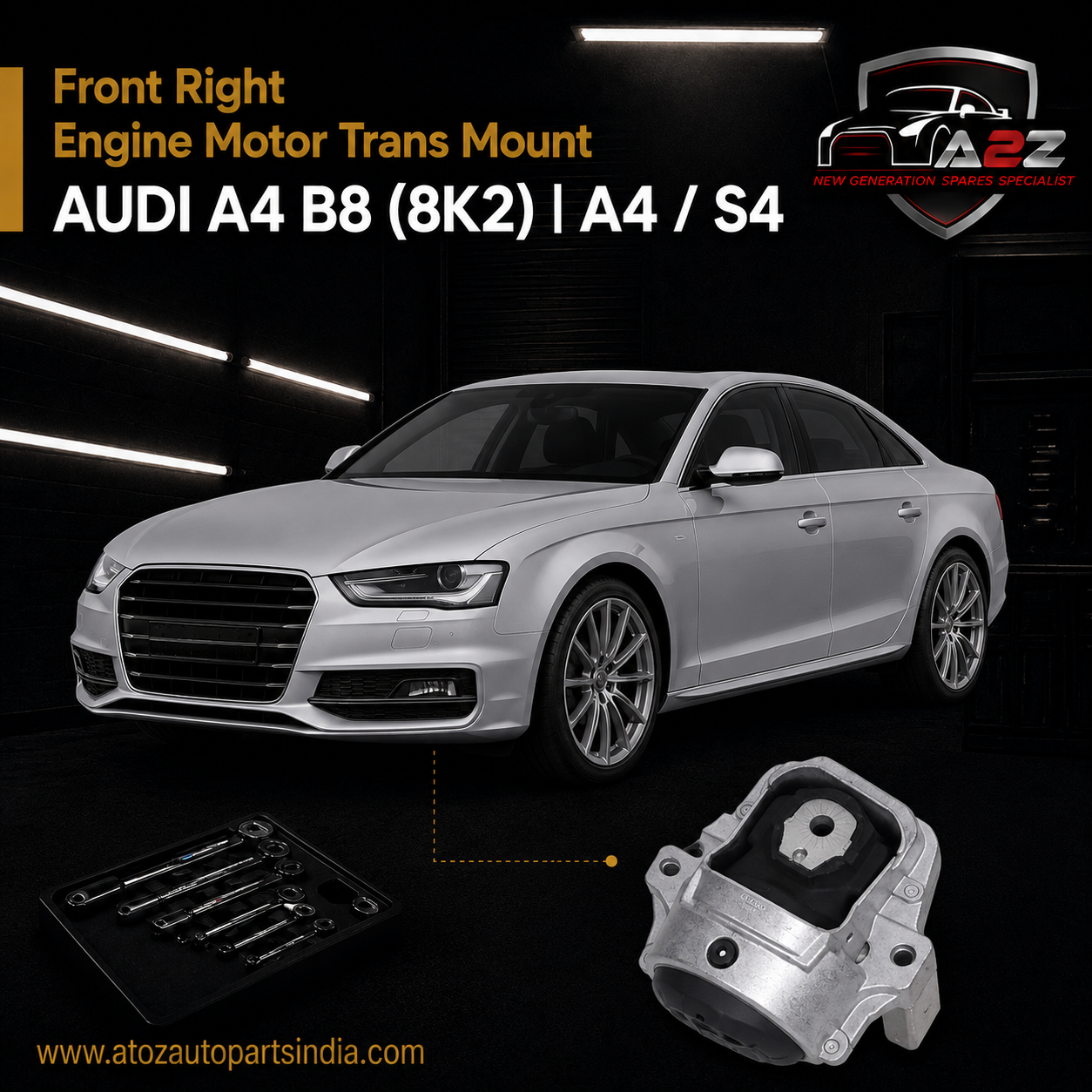 Front Right Engine Motor Trans Mount 8K0199381KN Compatible With AUDI A4 B8 (8K2) | A4 / S4